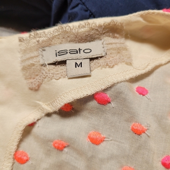 Anthropologie Isato polka dot embroidered cream and pink 3/4 length blouse - Picture 4 of 9